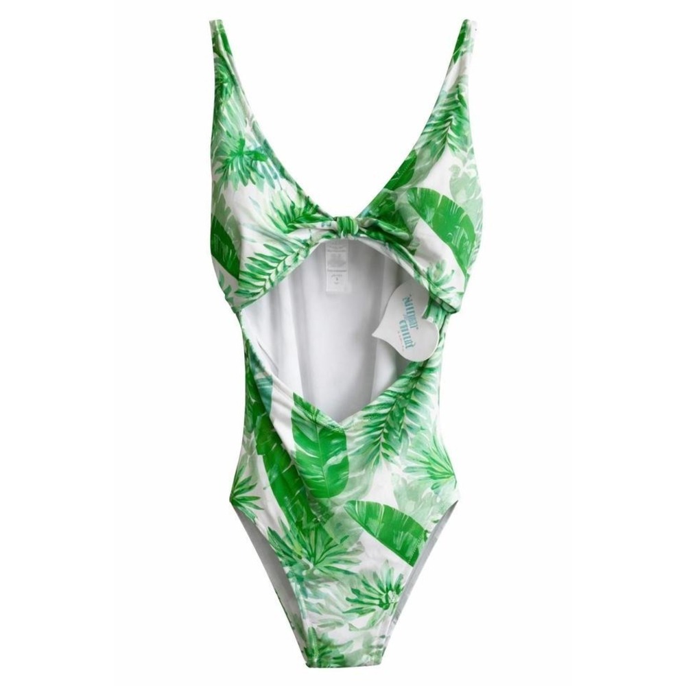 Sugar Coast Tropical Palm One Piece Swimsuit Cutout‎ Green L NWT
